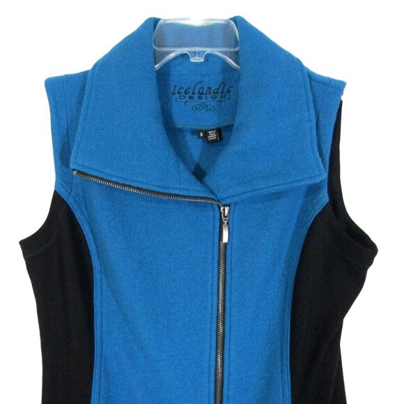 Icelandic Design Hybrid Vest Blue Black Wool Womens Size S Full Zip Pockets - Picture 2 of 8
